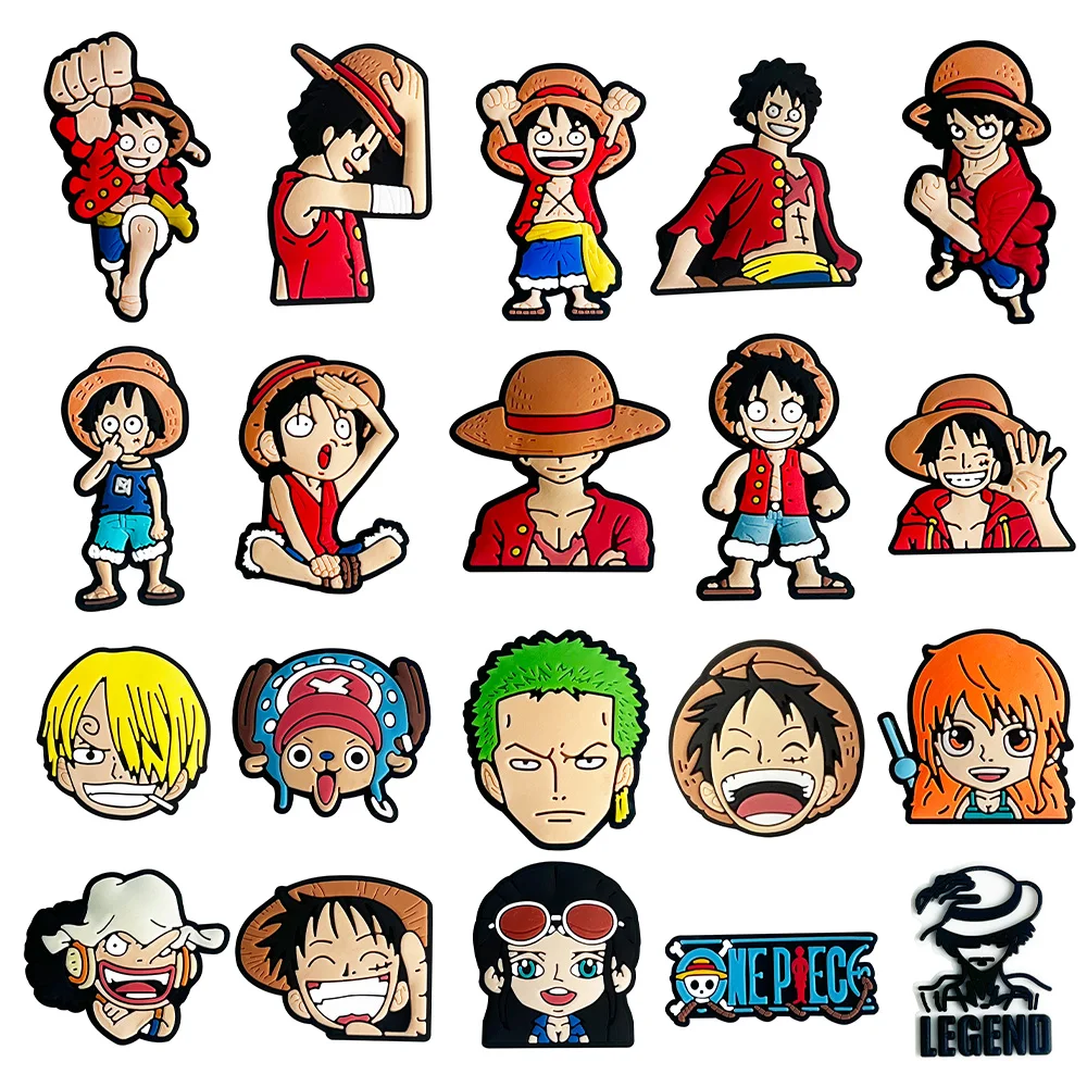 MINISO One Piece Luffy Shoes Charms Accessories Fit Clog Backapck Wristbands sandales Decorate Buckle Christmas Parties Kids Gif