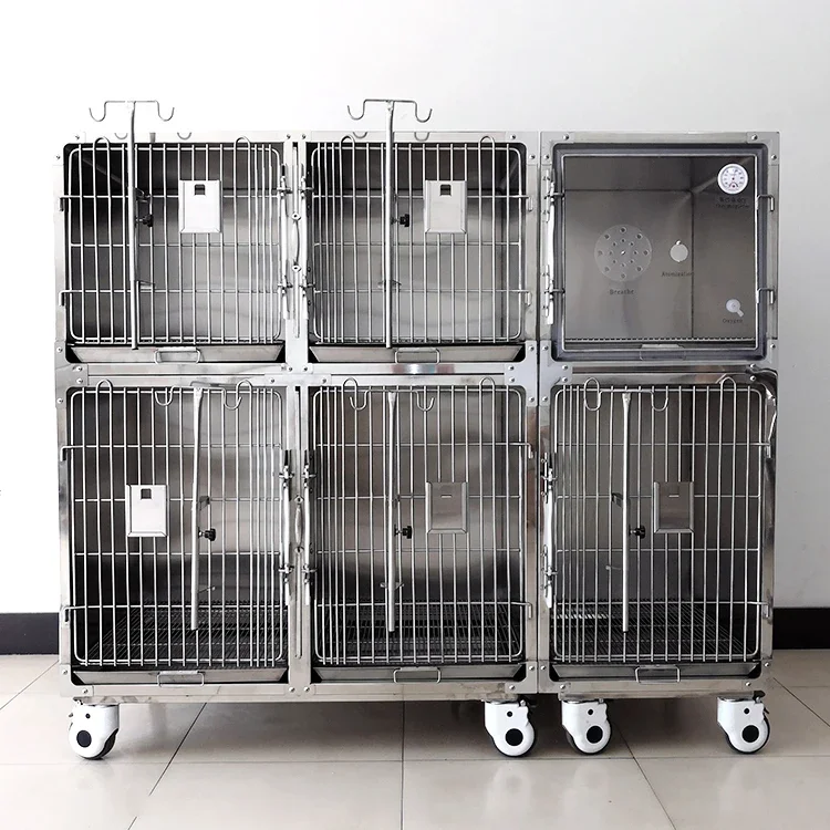 Double-layer 6-door veterinary cage Pet inpatient cage stainless steel 304 dog cage kennel removable 4+2 combination