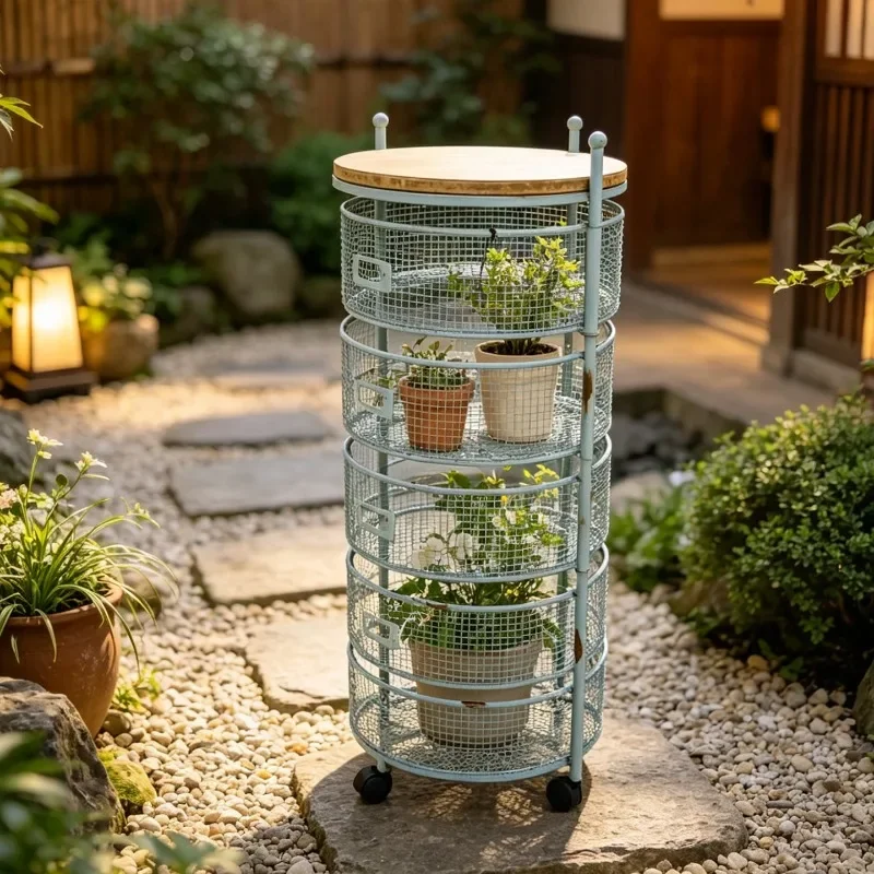 Flower stand American retro wrought iron folding green dill green plant flower stand layer frame multi-angle storage vertical sh