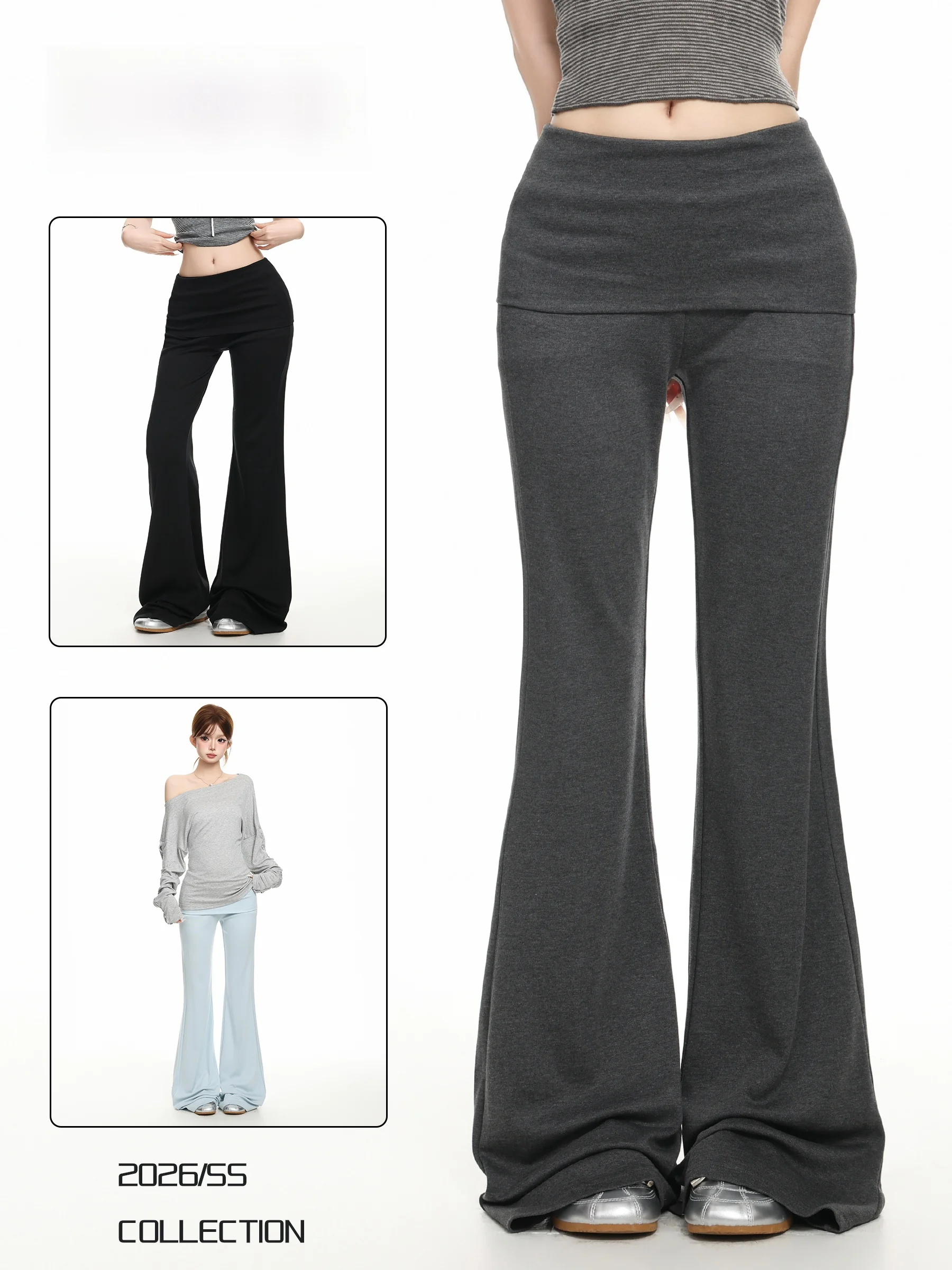 BASTERDS High Waist Slim Fit Knitted Casual Pants Women's Autumn New Style Loose Feeling Micro Flared Long Trousers