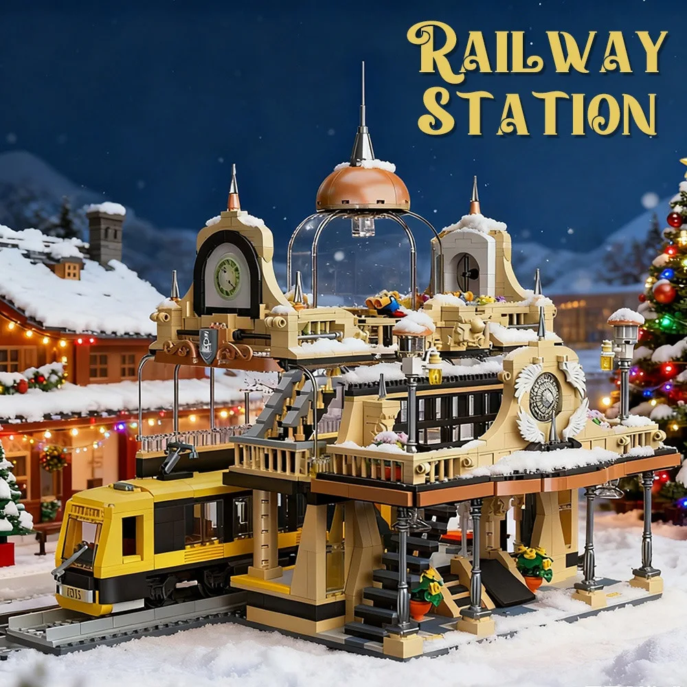 

MOC Ideas City Creative Street view Railway Europe train Building Block toy gifts Star Decorate Kids Christmas 1945pcs