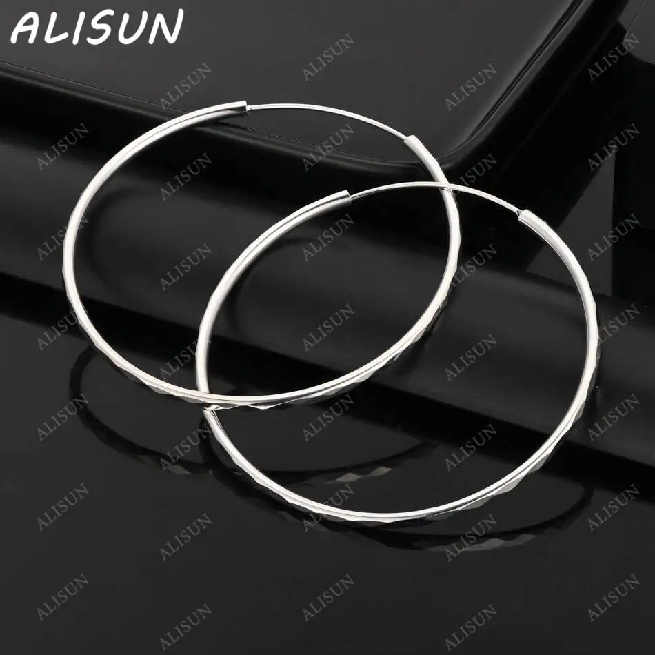 

ALISUN 925 Sterling Silver 50mm Diamond Round Hoop Earrings For Women Fashion Jewelry Vintage Charm Noble Party Birthday Gifts