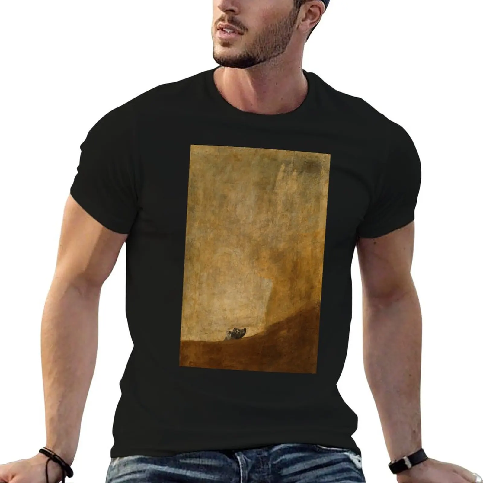 

The Dog Painting by Francisco Goya T-Shirt heavyweights blue archive blanks baggy shirts Men's clothing