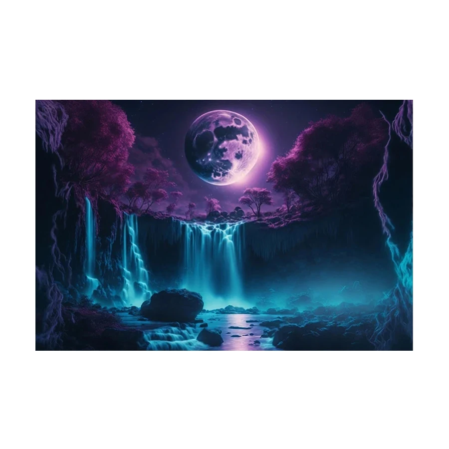 Diamond Painting Dreamy Scenery Moon Night Tree Waterfall Full Drill DIY Diamond Embroidery Mosaic Home Decor