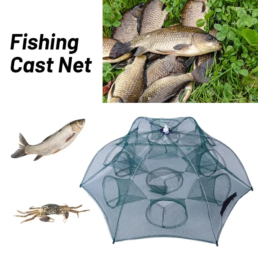 Portable Umbrella Fishing Net Cage 6 Holes Automatic Shrimp Cage Nylon Foldable Fish Trap For Outdoor Fishing Equipment O0b7