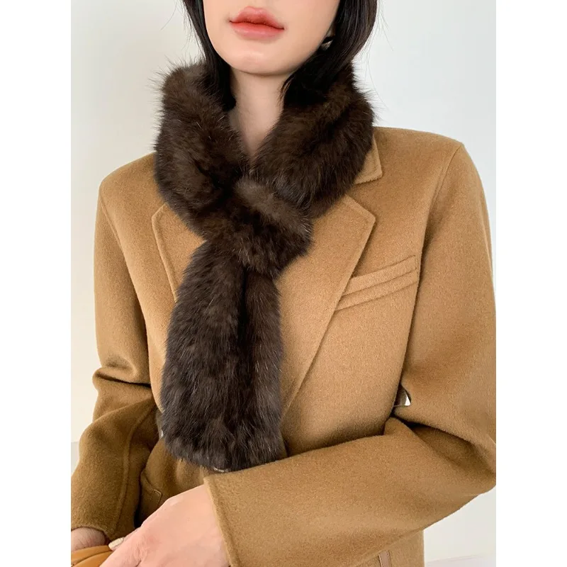 

Luxury sable fur collar scarf women real mink fur scarf warm knitted winter fashion accessory