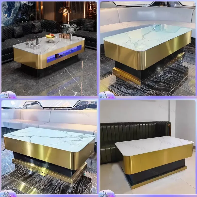

Luminous Steel Bar Table for Home Bar Nightclub KTV Club Modern LED Light Up Bar Counter Customizable Height Adjustable