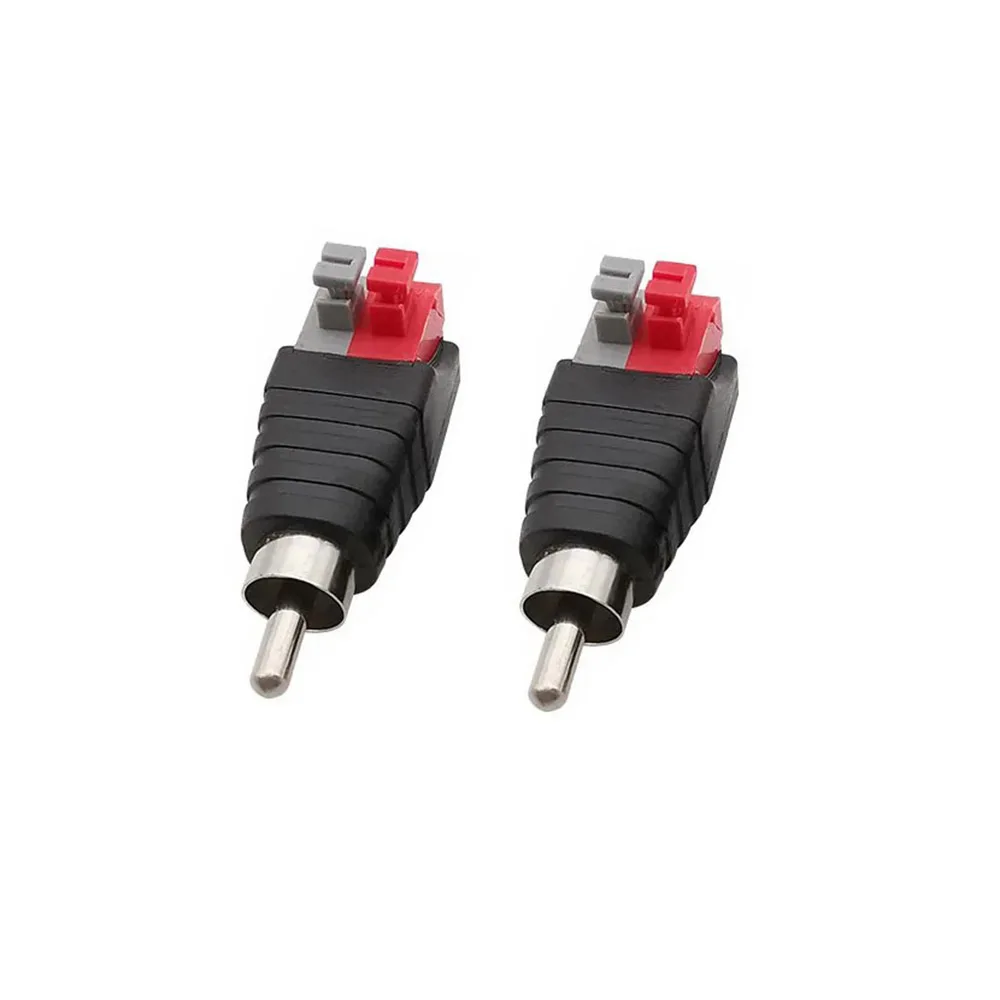 2Pcs RCA Male Plug Female Jack Wire Solder-free Press-on Spring Terminal Audio AV Cable Adapter Audio Speaker Connector