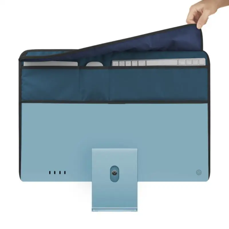 Capa à prova de poeira de couro PU para IMac 24 polegadas Monitor de tela Capa de proteção contra poeira com bolso traseiro