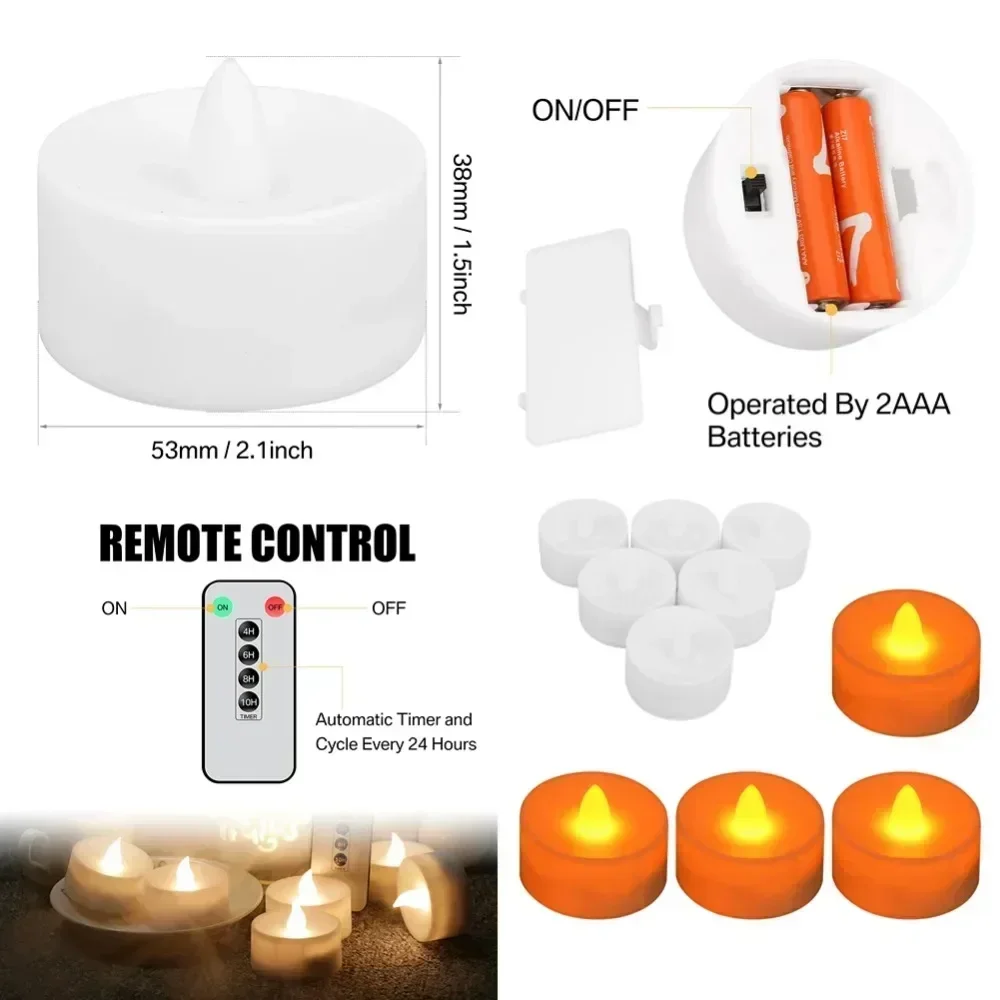 6Pcs Smokeless Candles with Remote Control Flickering Flameless LED Candles Electronic Candles Tea Lights for Christmas Wedding
