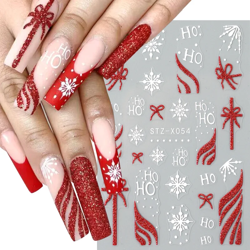3pc 3D Festivo Natale Nail Art Adesivi Rosso Cappelli di Natale Bowknot Caramelle Fiocco di neve Francese Manicure Capodanno Cursori adesivi Decor