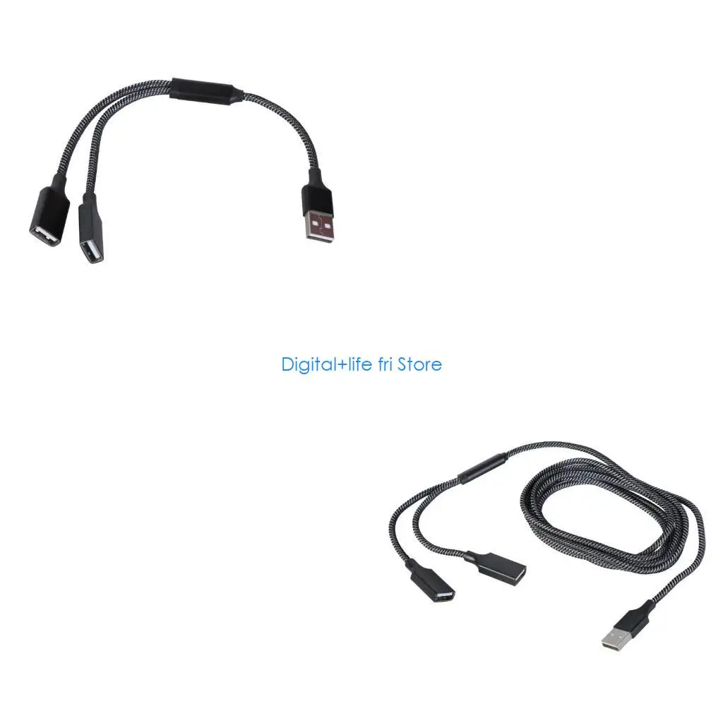 E06D USB Male to Double Female Split Converter for Laptop Flash Drives with Fast Speed Data and Power Charging