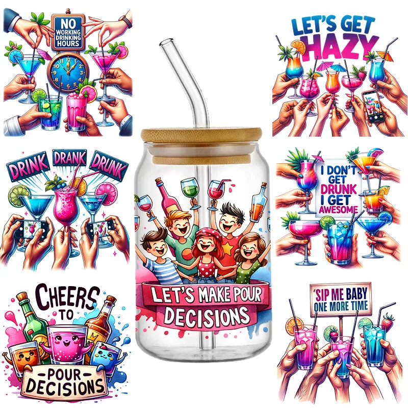 UV DTF Transfer Sticker Beer Carnival Theme For The 16oz Libbey Glasses Wraps Cup Can DIY Waterproof Easy To Use Custom Decals