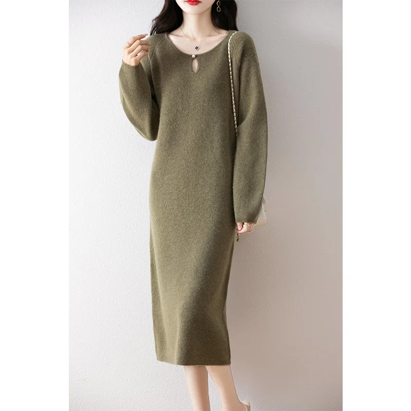 Casual Women's Dresses On Offer Clearance Free Shipping 100% Wool Knitted Jumpers 2024 Autunmn/Winter Loose Dress Long Pullovers