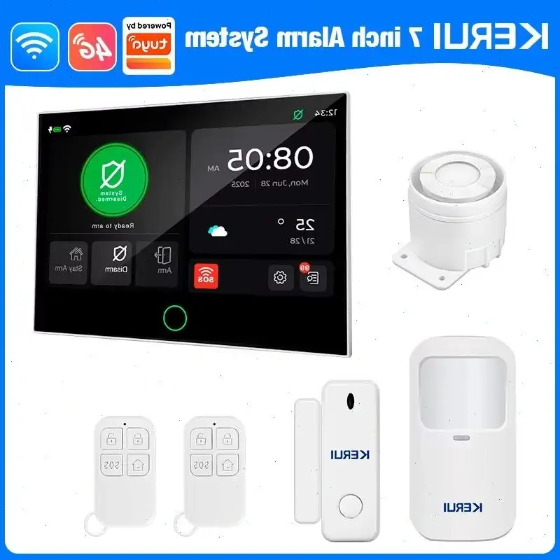 KERUI 4G+WiFi Burglary Protection Alarm System with 7 inch IPS Touch Screen Tuya Smart Home Alarm for House Apartment Security