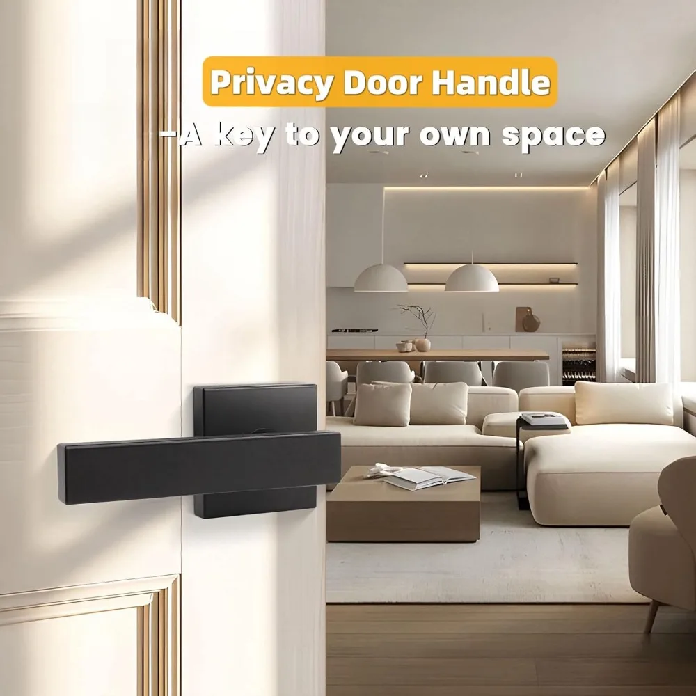 مقابض أبواب مربعة سوداء غير لامعة، رافعة شديدة التحمل مع قفل، مجموعة قفل بدون مفتاح للتخزين وأبواب غرفة النوم