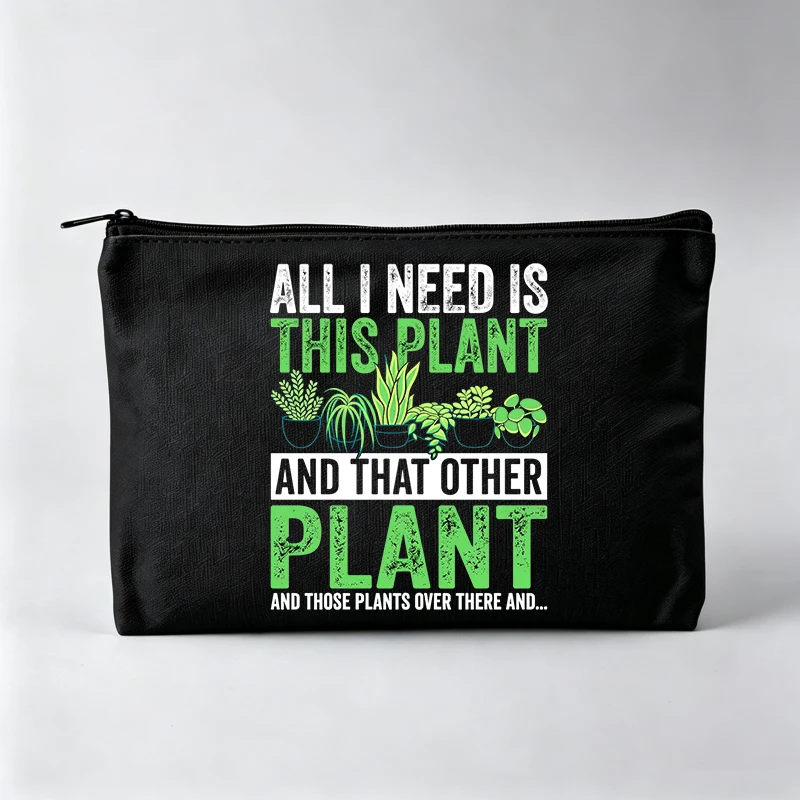 Women's Plant and Typography Print Makeup Bag, Zipper Cosmetic Pouch for Daily Use
