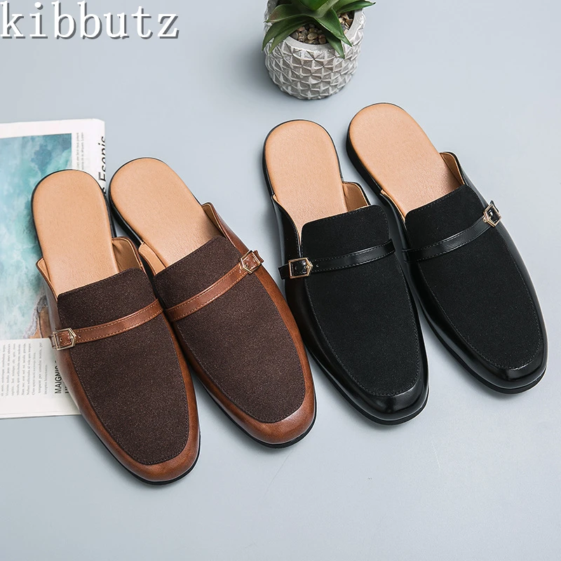 Outdoor-Männer atmungsaktive Half Slide Slipper Marke Designer flache Gürtels chnalle Freizeit schuhe Business Panto letten Größe 38-48