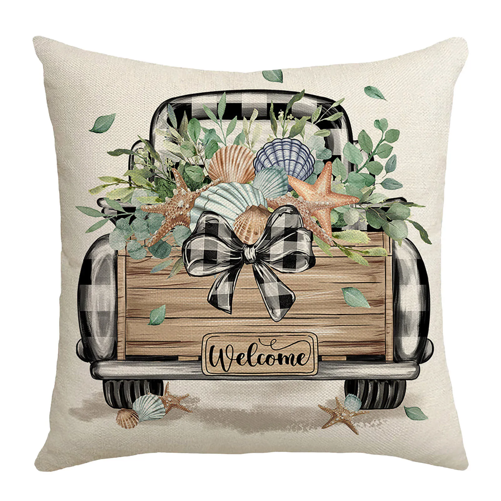 Leaves Throw Pillow Covers Fresh Summer Ocean Pillow Living Room Bedroom Home Letter Printed Linen Cushion Wet Hair Pillowcase