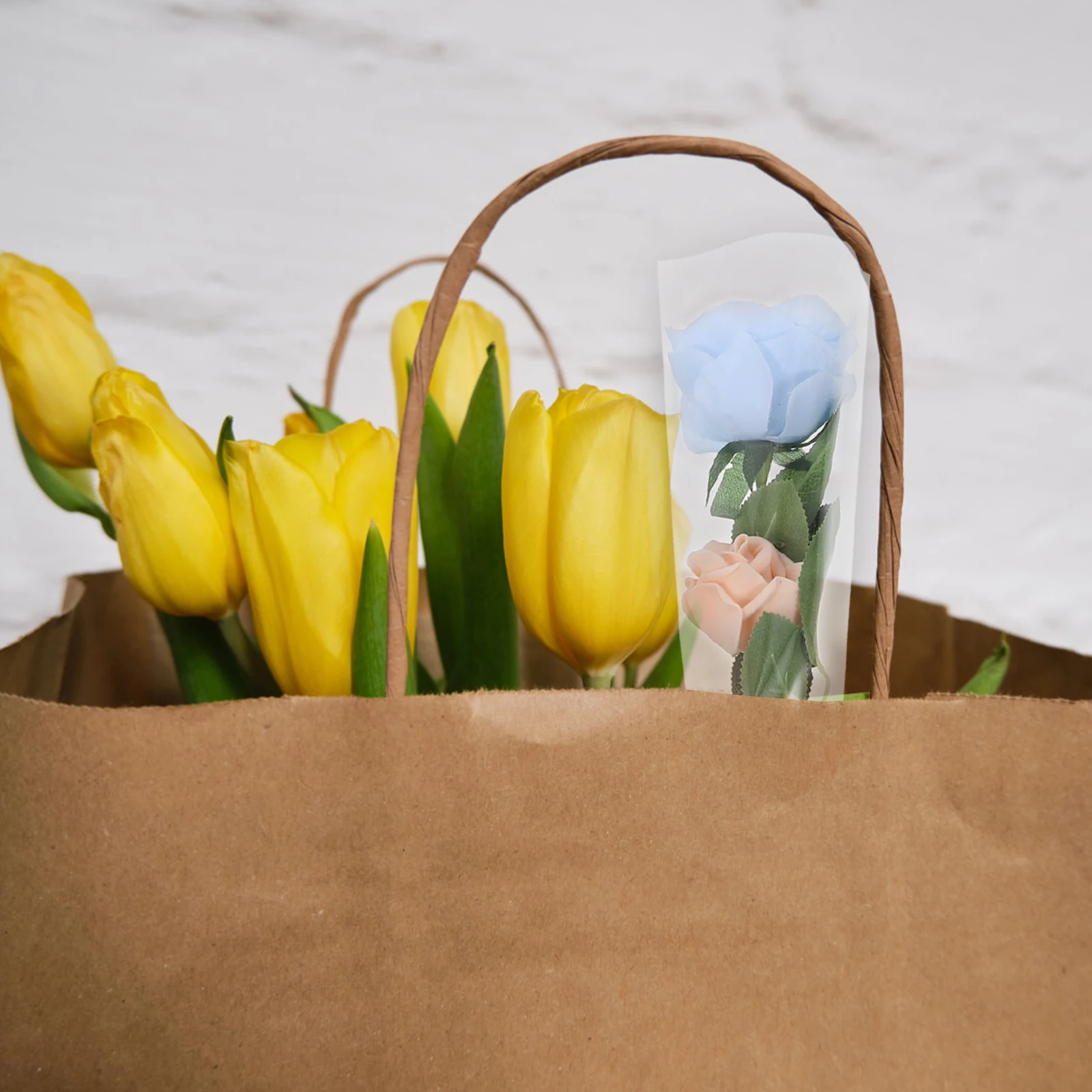 

50 Pcs Flower Packaging Bag Cellophane Wrap Supplies Bouquet Wedding Small Paper Simple Gift Box Bag Florist Tools