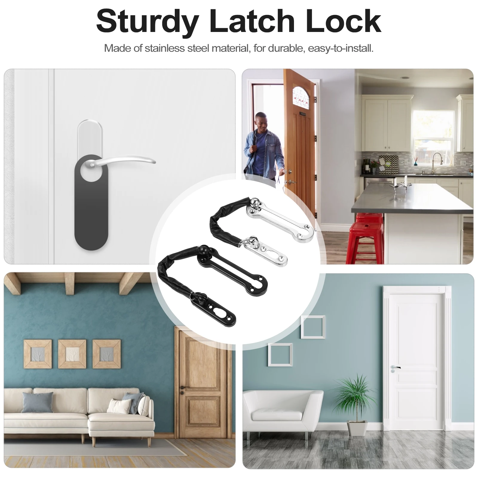 

2 pcs Stainless Steel Door Chain Lock Anti-Theft Press Latch Security Bolt For Home Hotel Safety Chain Garage Door Accessory