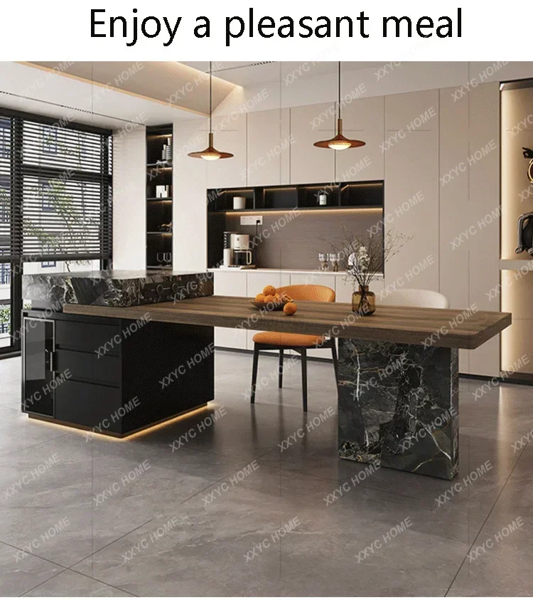 CXDZ  light luxury, rock slab, island dining table, multifunctional, extendable, designer, high-end, storage, high-low dini