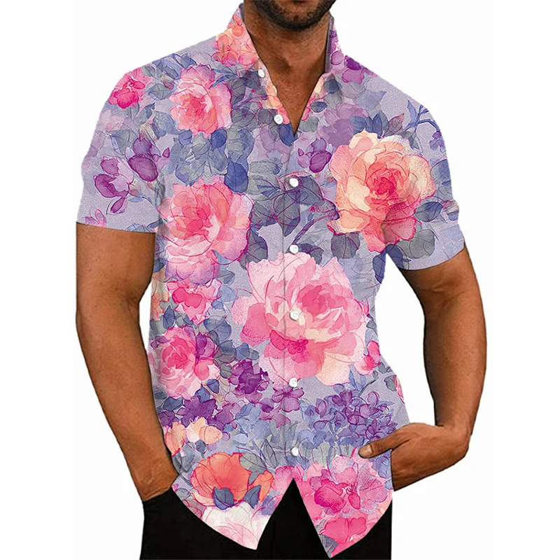 Casual Social Fashion Camisa Floral Tight Daily Hawaiian Short Sleeve Shirt For Men Luxury Flower Pattern Y2k Harajuku Clothing