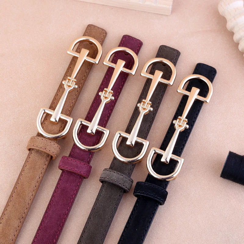 New Simple Ladies Two-Story Leather Thin Belt Horseshoe Buckle Joker Jeans Dress Dating Daily Commuter Holiday Gifts.