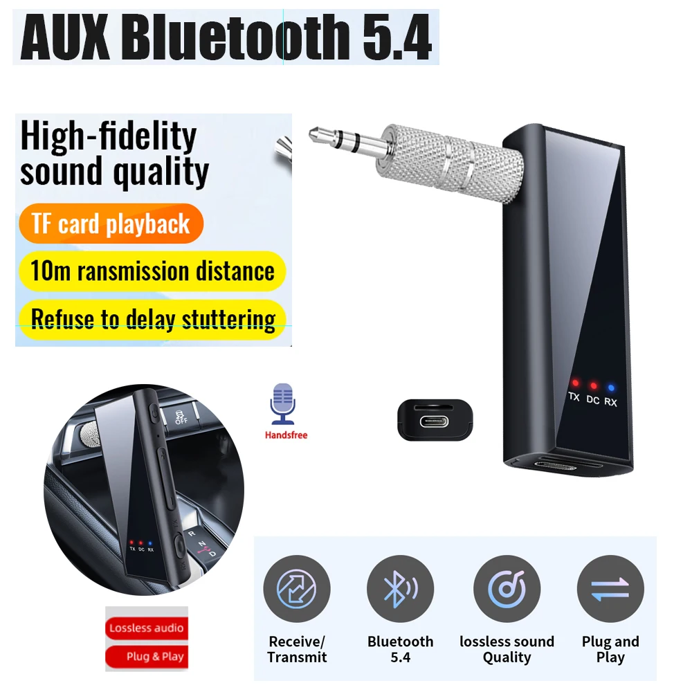 

Bluetooth 5.4 Audio Receiver Transmitter Hansfree Call 3.5mmAUX Jack Audio AUX Stereo Music Wireless Adapters For TV PC Car Kit