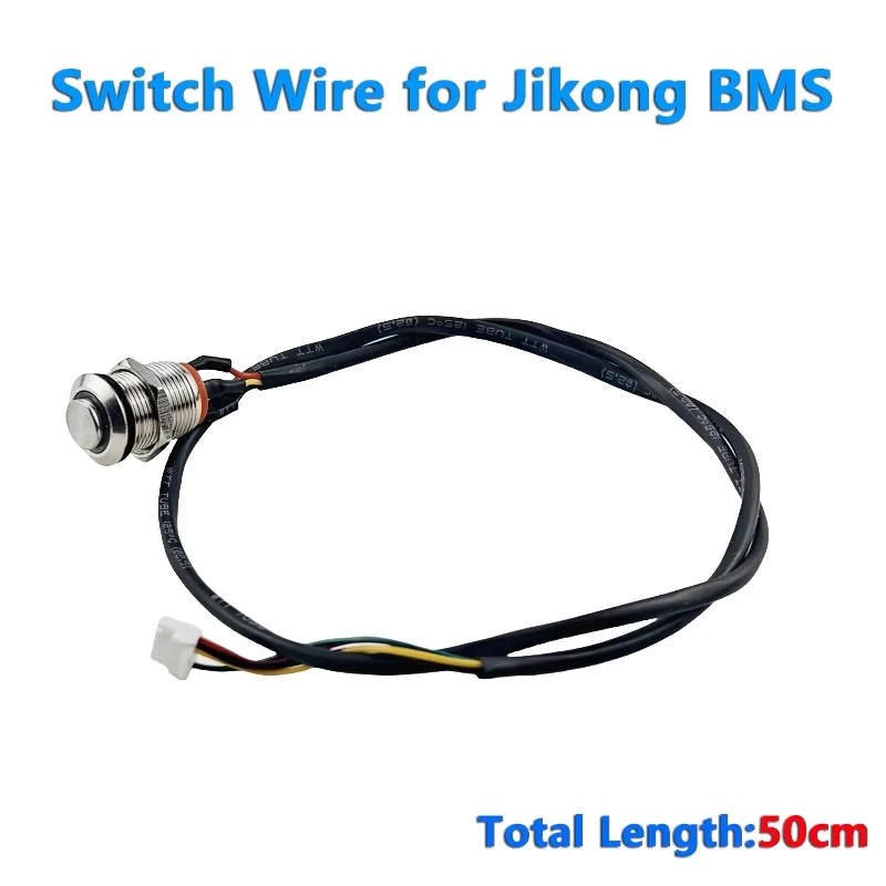 JIKONG BMS Switch-Wire 50cm Length with On/Off Metal Push Button Momentary Push Mini Round-Switch Power Push Button