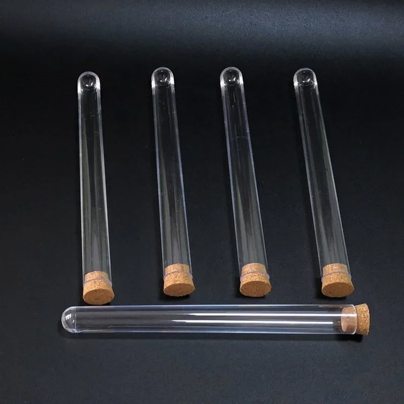 100pcs/lot Lab 15x150mm Clear Plastic Test Tube with Cork U-shape Bottom Tube with Wooden Stoppers