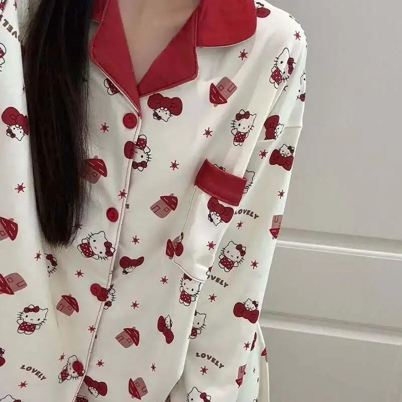 Hot Selling Hello Kitty Women's Sleepwear Long Sleeved Cardigan Sleepwear Spring Autumn Warm Home Clothes Comfortable Cute ﻿ ﻿ ﻿