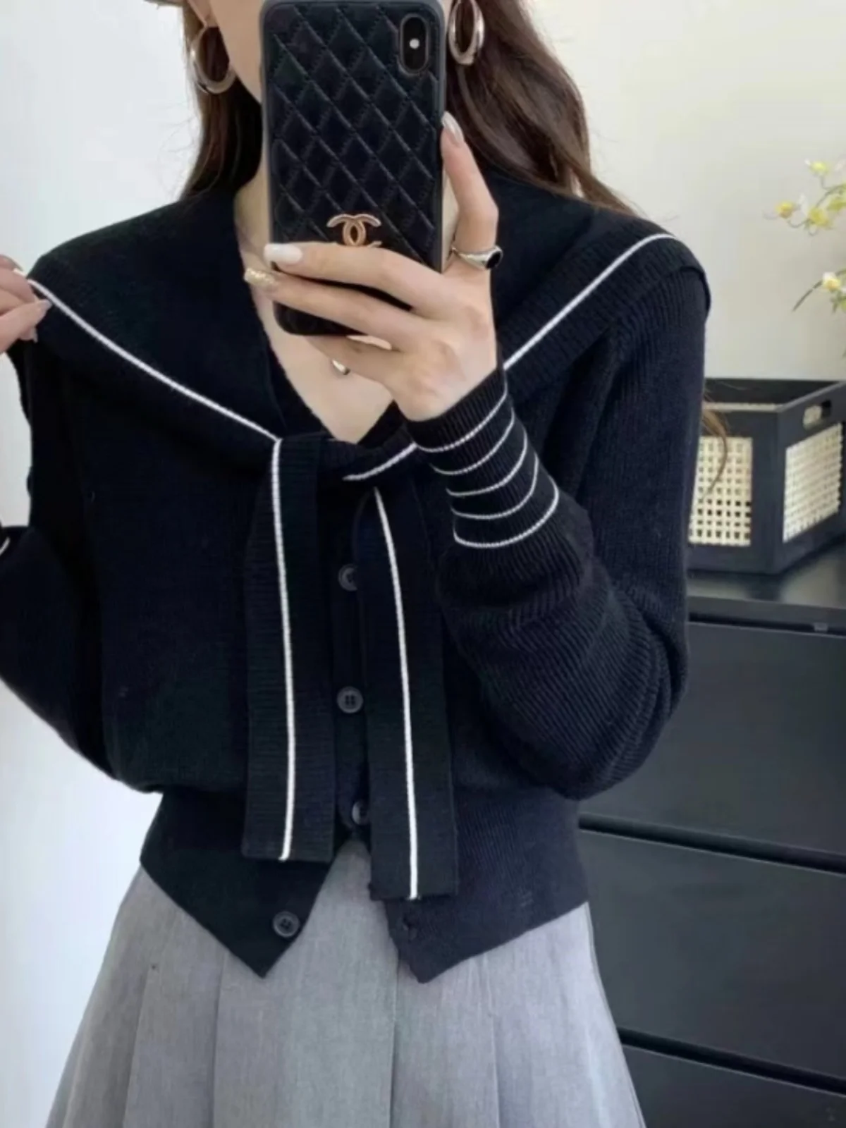 ay البحرية طوق محبوك سترة المرأة الخريف الشتاء ort سترة V-ne تنوعا قطعتين مجموعة تخفيف Sle طويل Sve