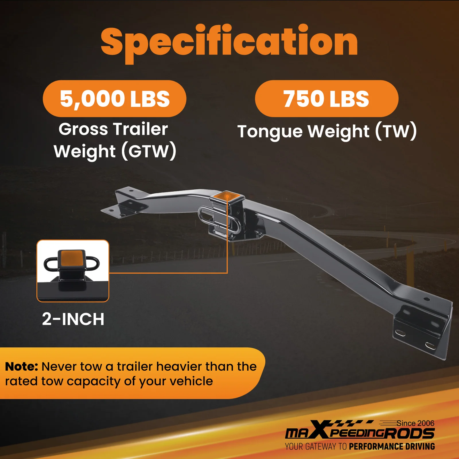 Powder Coated Trailer Hitch for Buick Enclave for Chevy Traverse 2018-2024