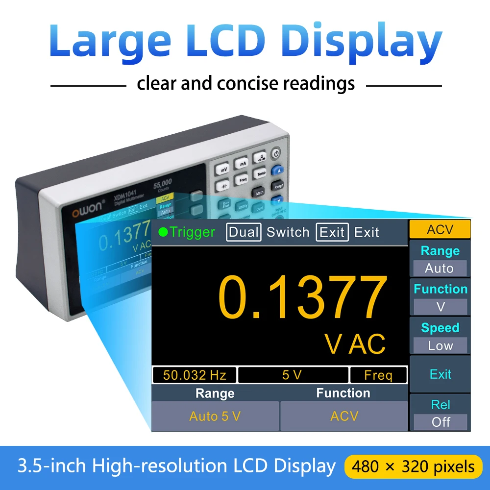 OWON 4 1/2 XDM1041 Benchtop Digital Multimeter 55000 Counts True RMS 3.5inch LCD USB DC/AC Current Voltmeter Temperature Tools
