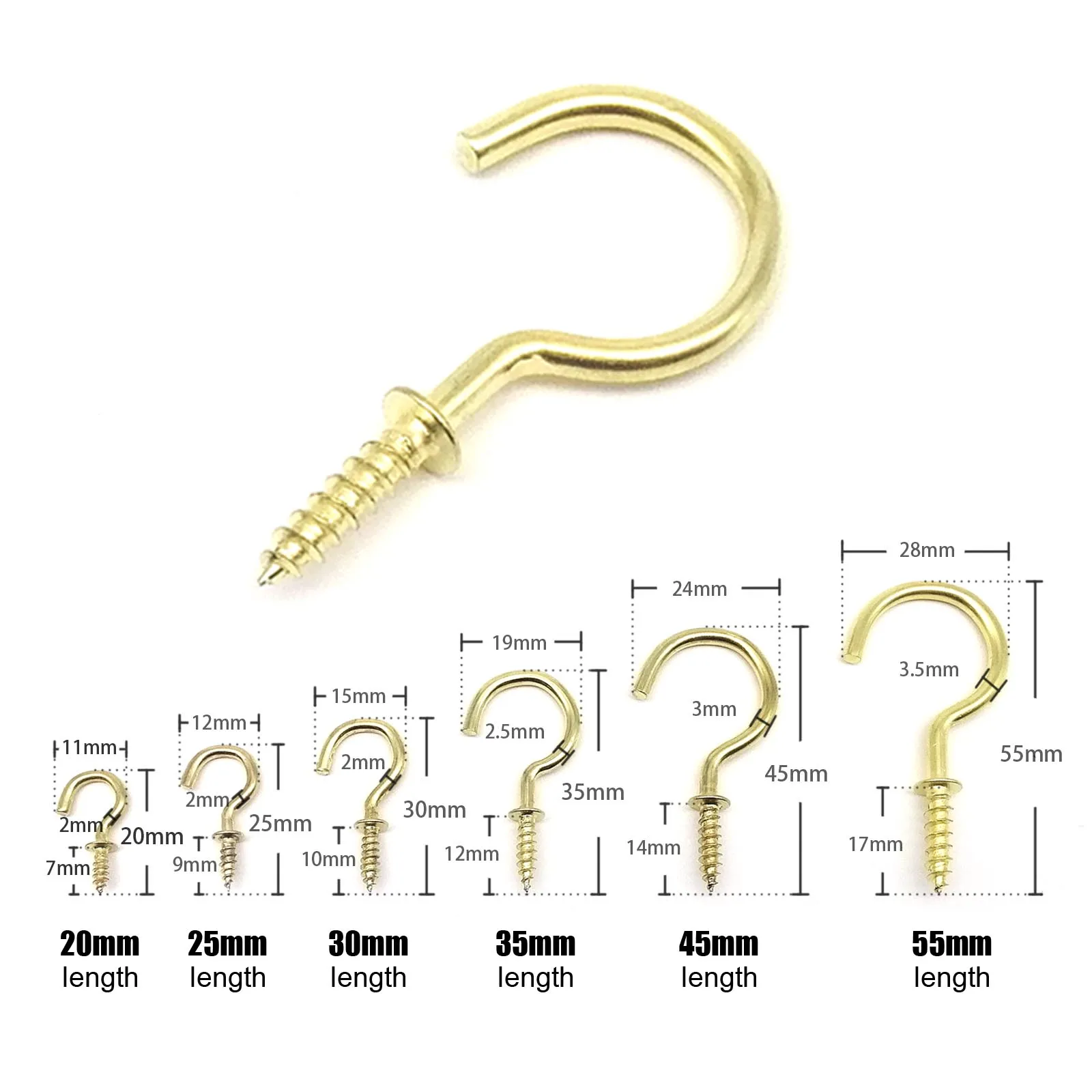 25pcs Golden Picture Frame Lamp Light Ceiling RV Tool Plant Curtain Net Wire Eye Bolt Eyebolt Screw in Spiral Hanger C Cup Hook