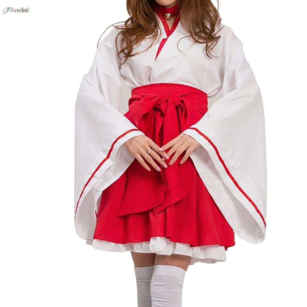 S-5XL Plus Size Japanese Anime Kikyo Kimono Cosplay Women\'s Miko Costume Fox Spirit Kitsune Kami Oinari Sama Witch Fancy Dress