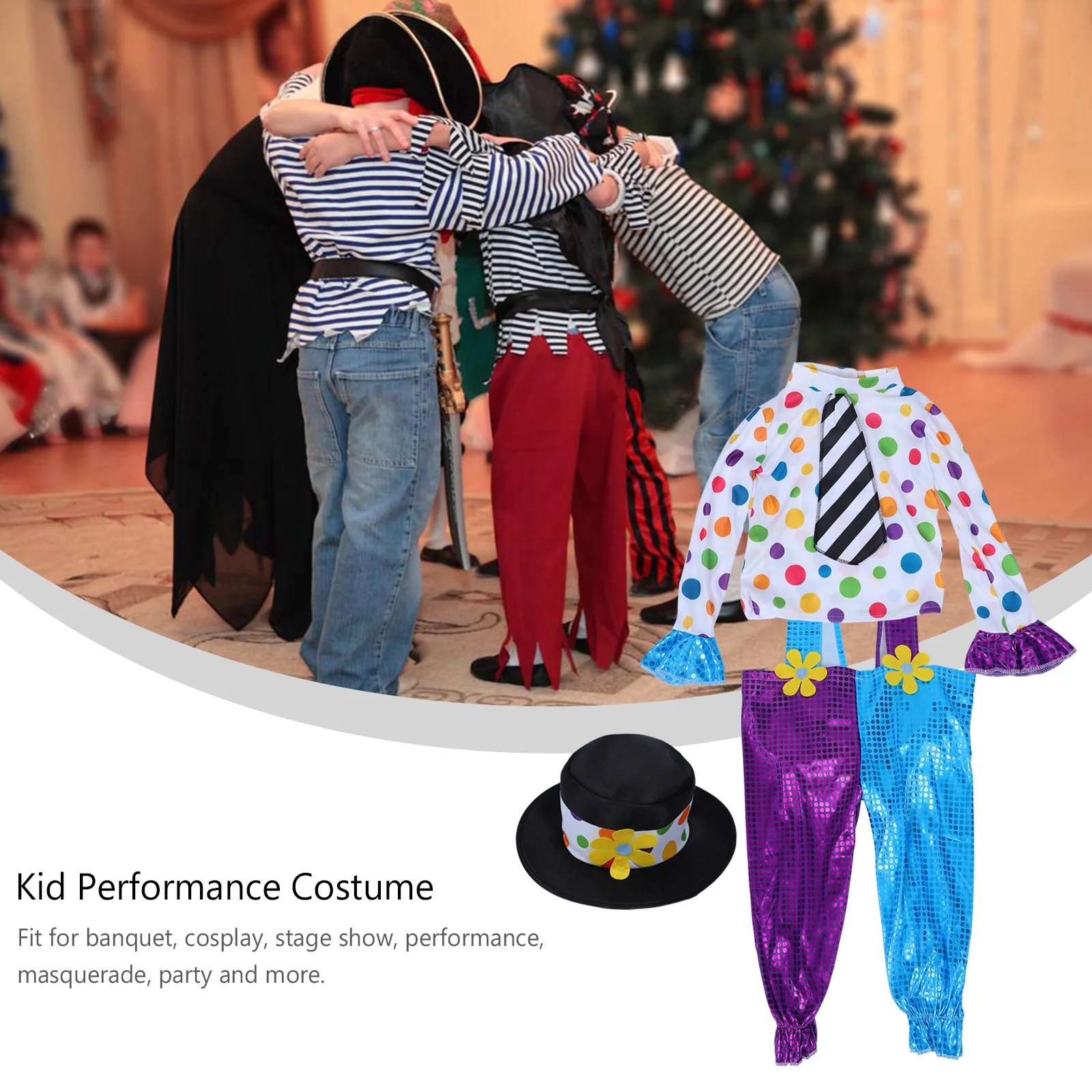 

1 set 1 Clown Costume Stage Show Costume Set Set Child Performance Party Cosplay Outfit Stage Show Festival Masquerade Gift