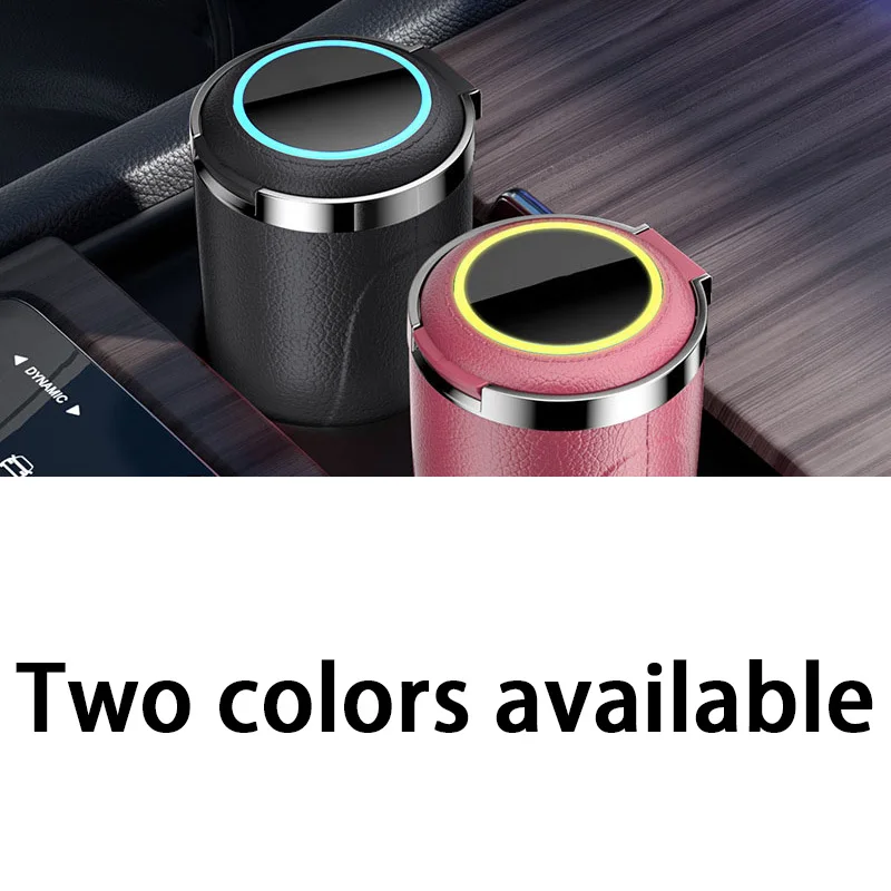 PU Leather Car Ashtray with Lid Smell Proof Stainless Steel Blue Led Portable Ashtray Cup for Auto Fireproof Shell