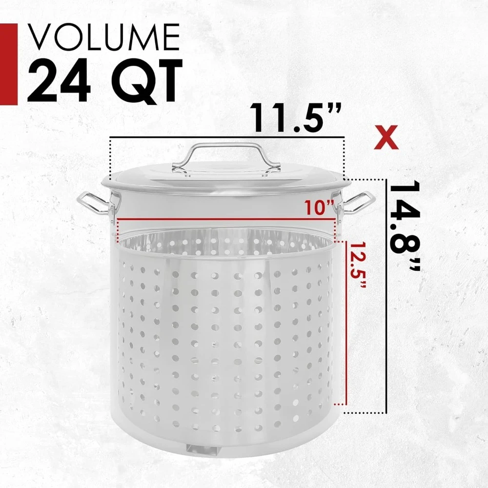 

Hot Sale - CONCORD Stainless Steel Stock Pot w/Steamer Basket. Cookware great for boiling and steaming (24 Quart)