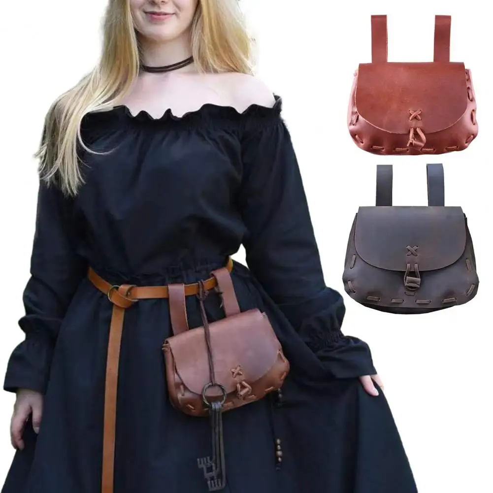 Vintage Waist Bag Fashionable Renaissance Style Waterproof Faux Leather Women\'s Belt Pouch Vintage Medieval Cosplay Prop Fanny