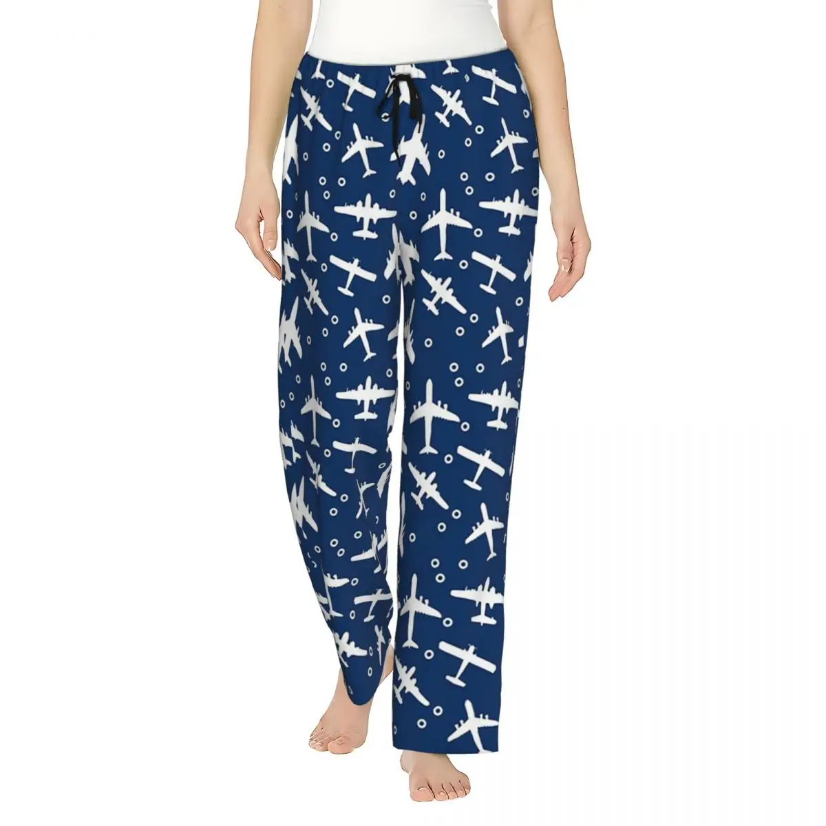 

Custom Boeing 777X Captain Stripes Aviation Aviator Flight Pilot Women Pajama Pants Lounge Sleep Sleepwear Bottoms with Pockets