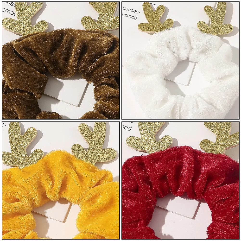

6Pcs Soft Cloth Hair Ropes with Christmas Elk Design Stretchy Hair Rings for Women Trendy Elastic Ponytail Holders Holiday Gift