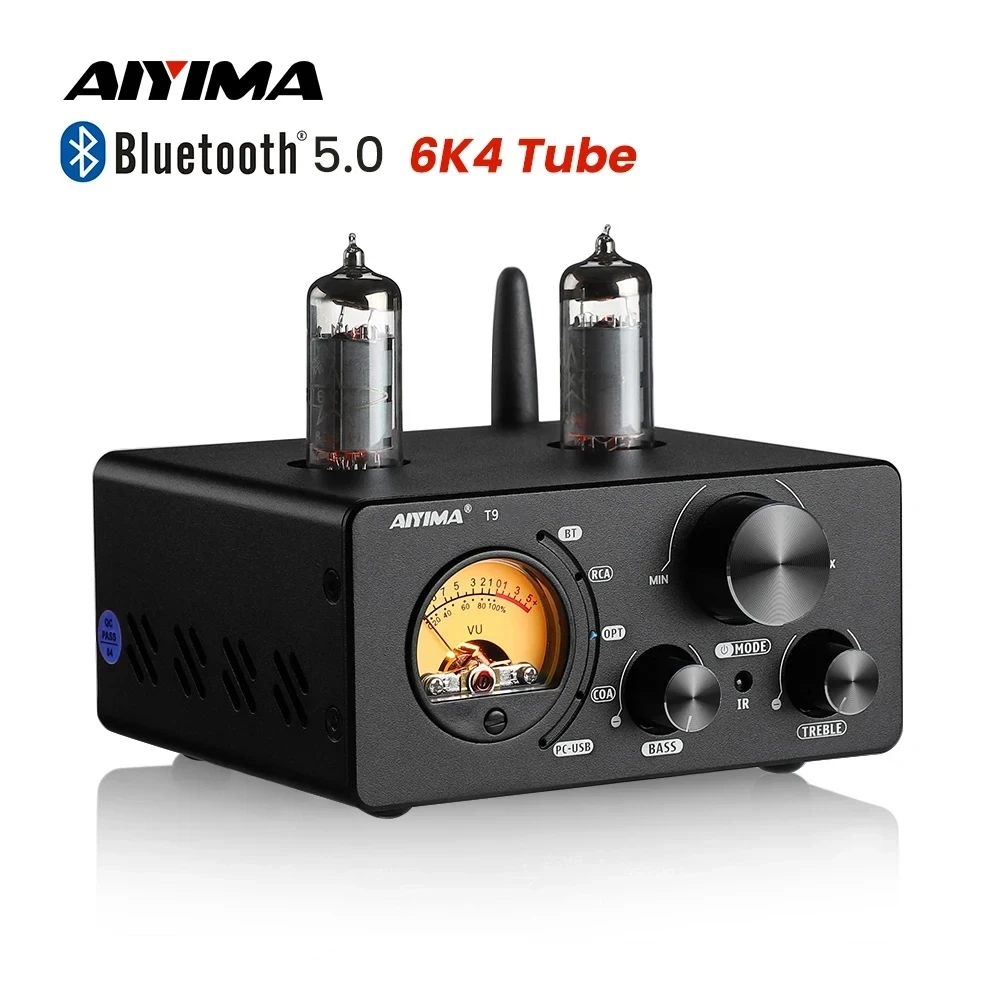 AIYIMA-Amplificador DE tubo de vacío T9, HiFi, Bluetooth 5,0, USB, DAC, estéreo, coaxial, OPT, VU, medidor, altavoz