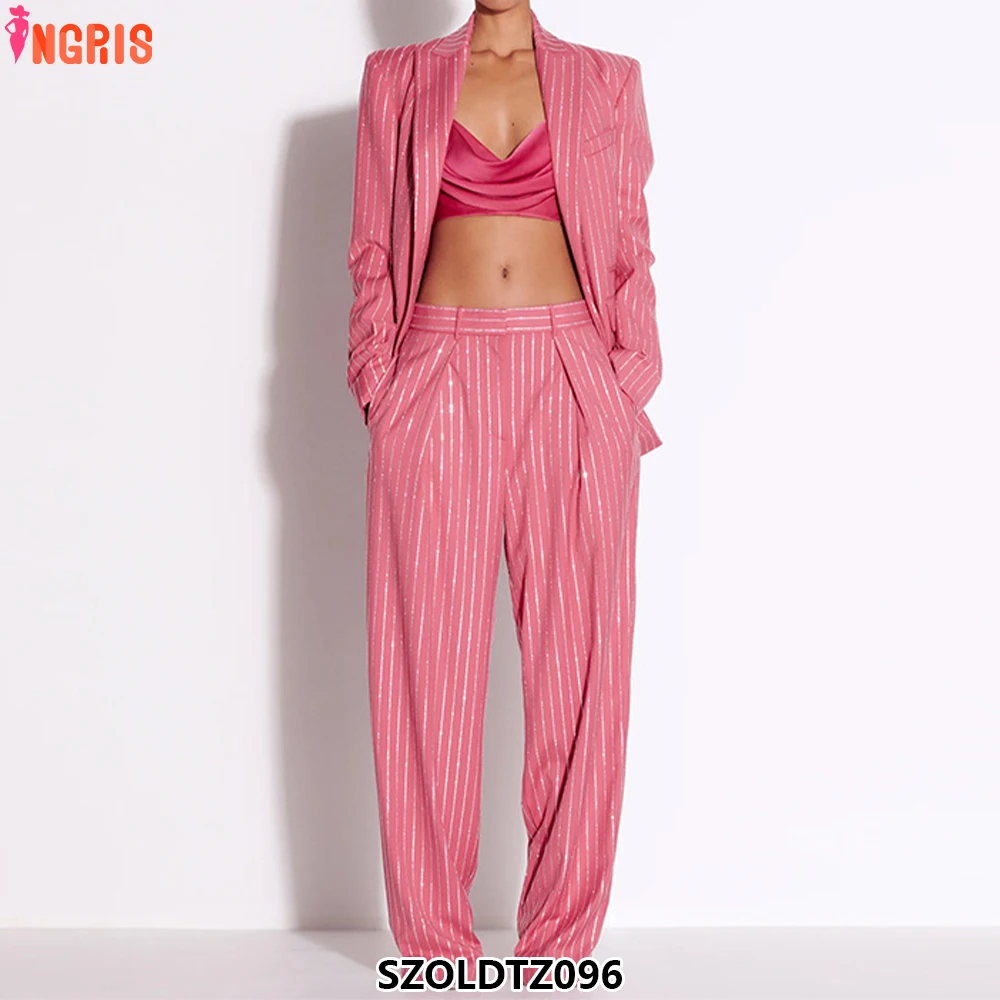 

2025 new European and American celebrity temperament loose rhinestone suit top trousers suit two-piece suit-SZOLDTZ096