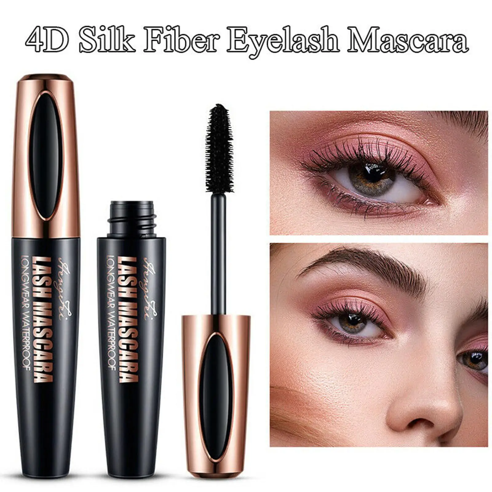 Rímel impermeável 4D Silk Fiber Eyelash, fácil de secar, cílios naturais, maquiagem longa de cosméticos, preto, macio, grosso, Y5Z0