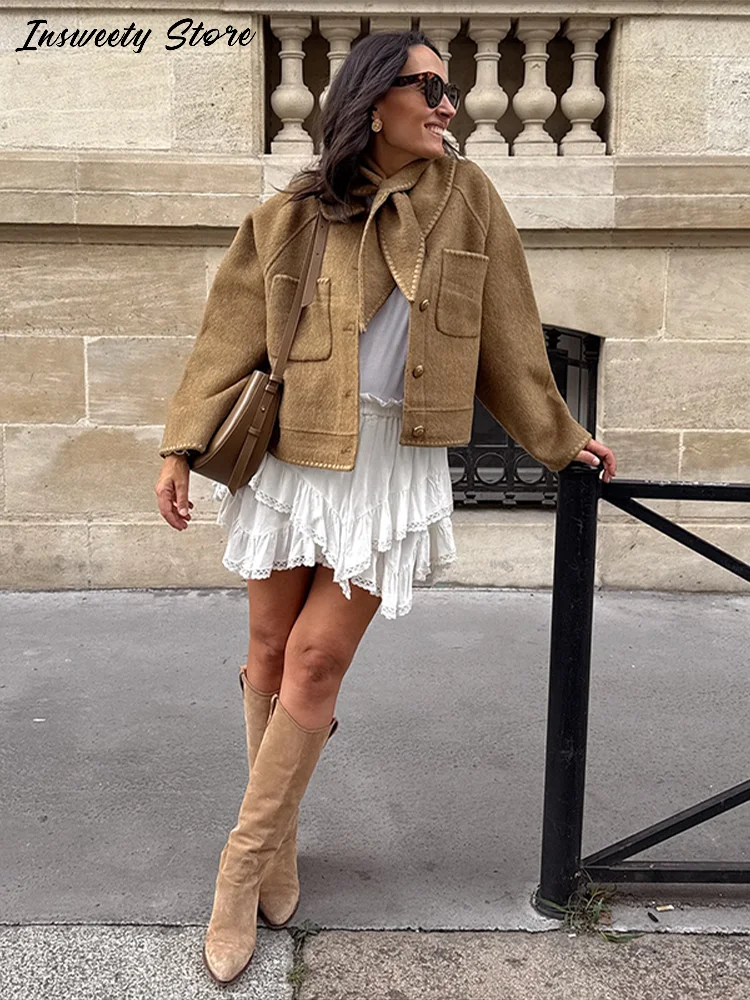 

Элегантная однотонная минималистичная куртка, женская однобортная куртка с отложным воротником и длинными рукавами, осень 202, новое женское повседневное пальто