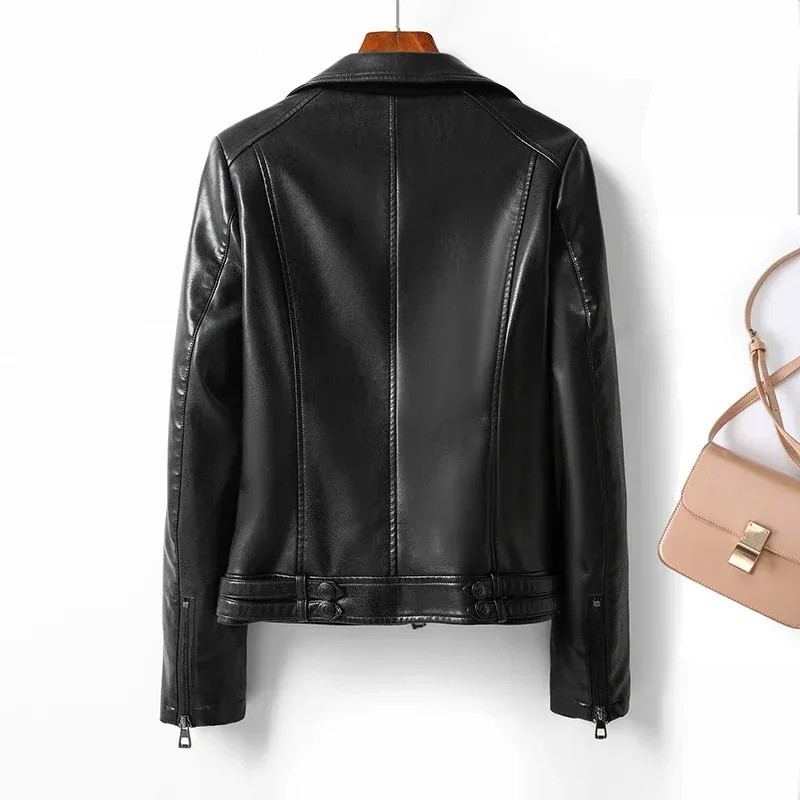 

qq34Spring and Autumn New Genuine Clothes Women's Short Slim Fit Fashionable Korean Style Large Size Leather Jacket Smal