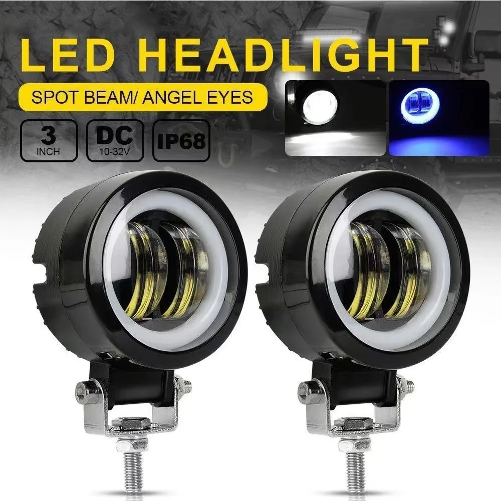 

3Inch 20W Waterproof Round Angel Eyes LED light Portable Spotlights Motorcycle Offroad Truck Driving Car Boat Work Light