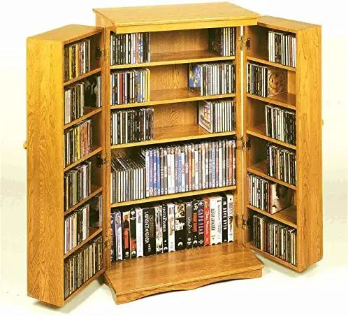 Solid Oak Multimedia Storage Cabinet with Classic Mission Style Doors, Honey Oak,23.25 x 13 x 40 inches